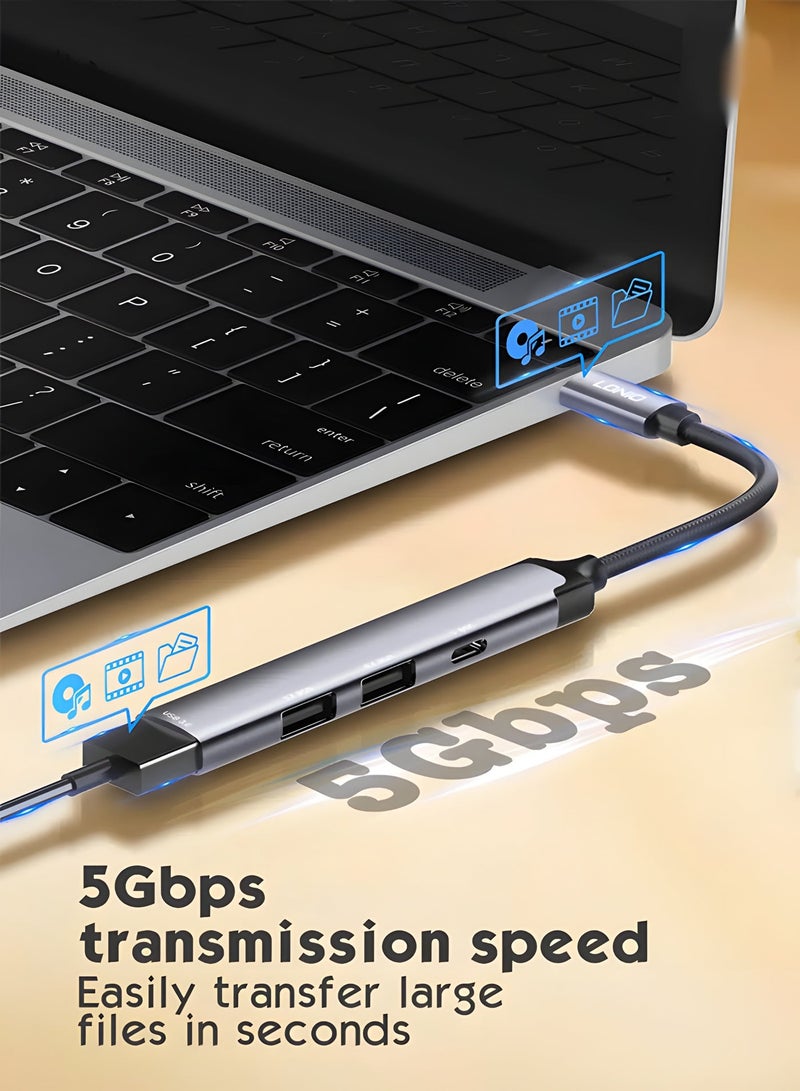 LDNIO DS-34U USB-C Hub 4 in 1 Adapter | USB Type-C to 4 USB Ports | USB 3.0 5Gbps Data Transfer | OTG USB Hub for Laptop, MacBook, Android - Image 4